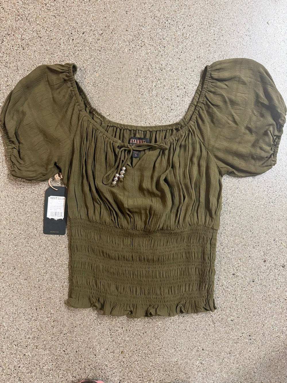 Shyanne Olive Smocked Puff Sleeve Peasant Top